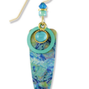 Adajio lightweight trowel-shaped earrings featuring abstract blue, yellow, and aqua design, perfect for artistic style, Available at Be Charmed
