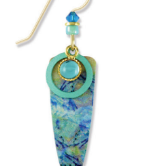 Adajio lightweight trowel-shaped earrings featuring abstract blue, yellow, and aqua design, perfect for artistic style, Available at Be Charmed