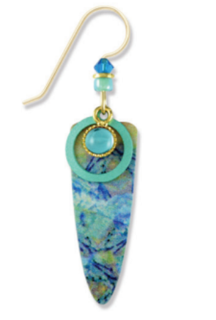 Adajio lightweight trowel-shaped earrings featuring abstract blue, yellow, and aqua design, perfect for artistic style, Available at Be Charmed