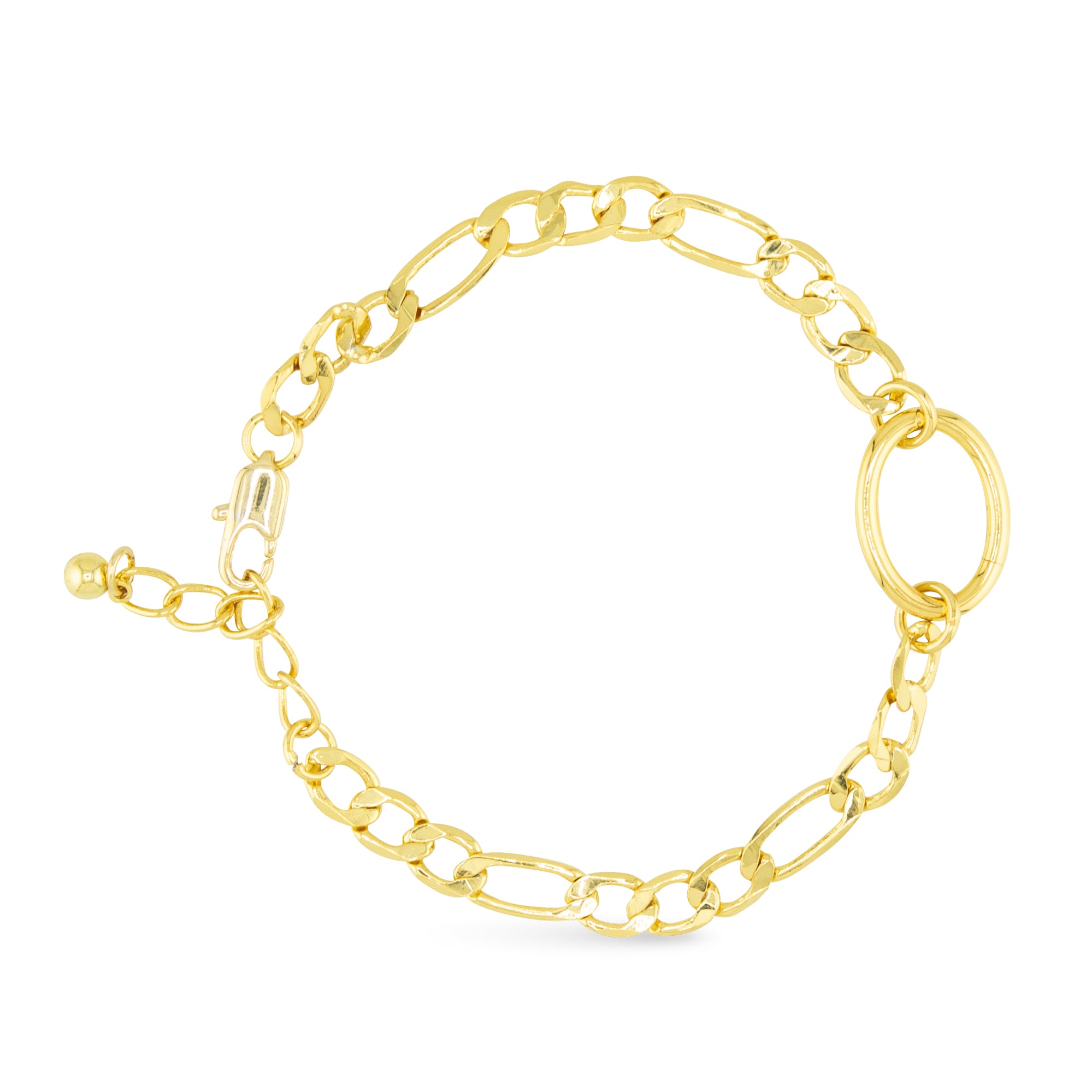 Amanda Blu Gold Figaro Charm Bracelet – 18K gold-dipped, adjustable bracelet perfect for adding your favorite charms. Available at Be Charmed