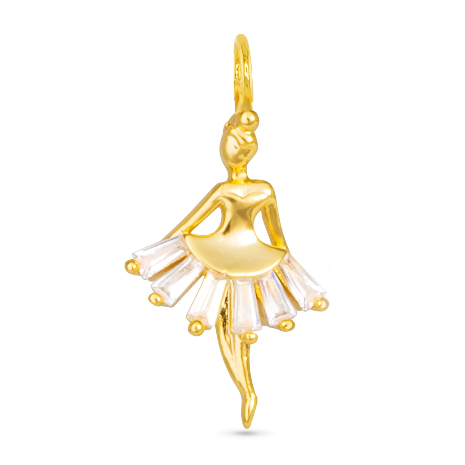 Amanda Blu Gold Ballerina CZ Charm – 18K gold-dipped charm with sparkling cubic zirconia stones. Available at Be Charmed