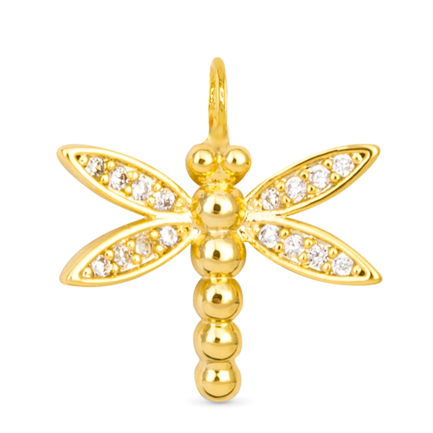 Amanda Blu Gold Dragonfly CZ Charm – 18K gold-dipped charm with sparkling cubic zirconia stones. Available at Be Charmed