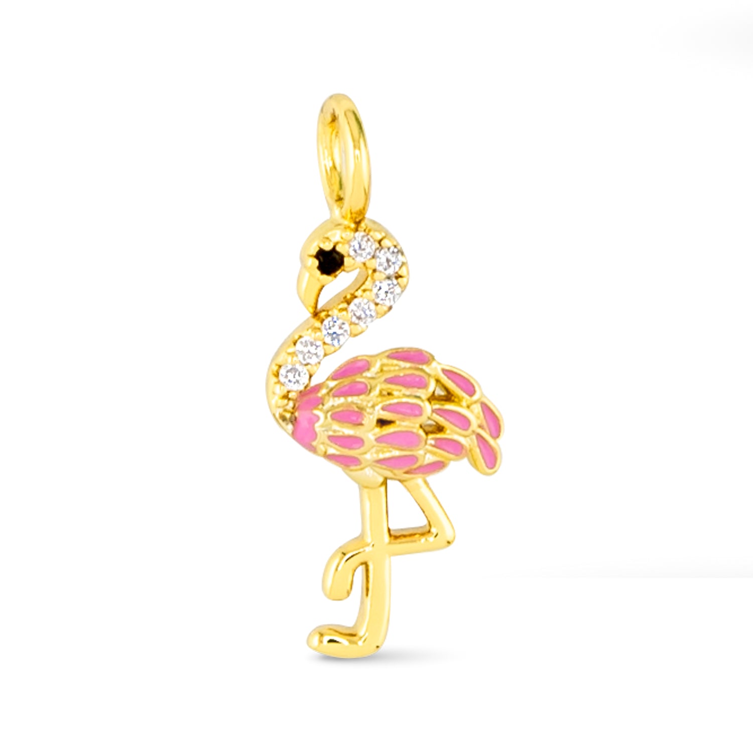 Amanda Blu Gold Flamingo CZ Charm – 18K gold-dipped charm with sparkling cubic zirconia stones. Available at Be Charmed