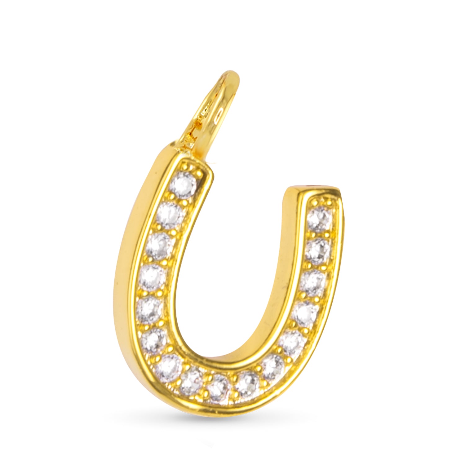Amanda Blu Gold Horseshoe CZ Charm – 18K gold-dipped charm with sparkling cubic zirconia stones. Available at Be Charmed