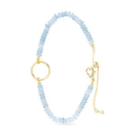 Pale Blue Bead charm bracelet with gold clasp on a white background. Available at Be Charmed