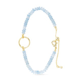 Pale Blue Bead charm bracelet with gold clasp on a white background. Available at Be Charmed