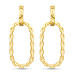 Gold chain link drop earrings on a white background. Available at Be Charmed
