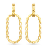 Gold chain link drop earrings on a white background. Available at Be Charmed