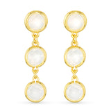 Gold earrings with white gemstones on a white background. Available at Be Charmed