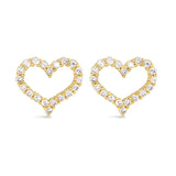 Heart-shaped earrings with gold frame and clear stones on a white background. Available at Be Charmed