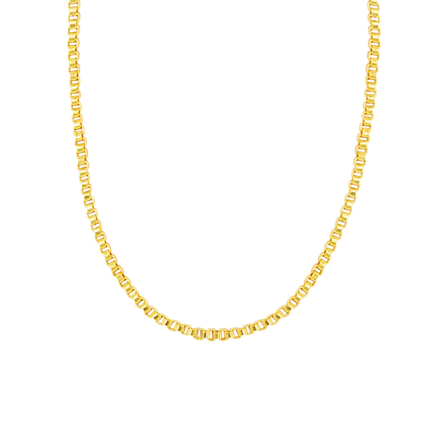 Amanda Blu Gold Box Charm Chain Necklace – 18K gold-dipped, adjustable length, ideal for personalized charm additions. Available at Be Charmed