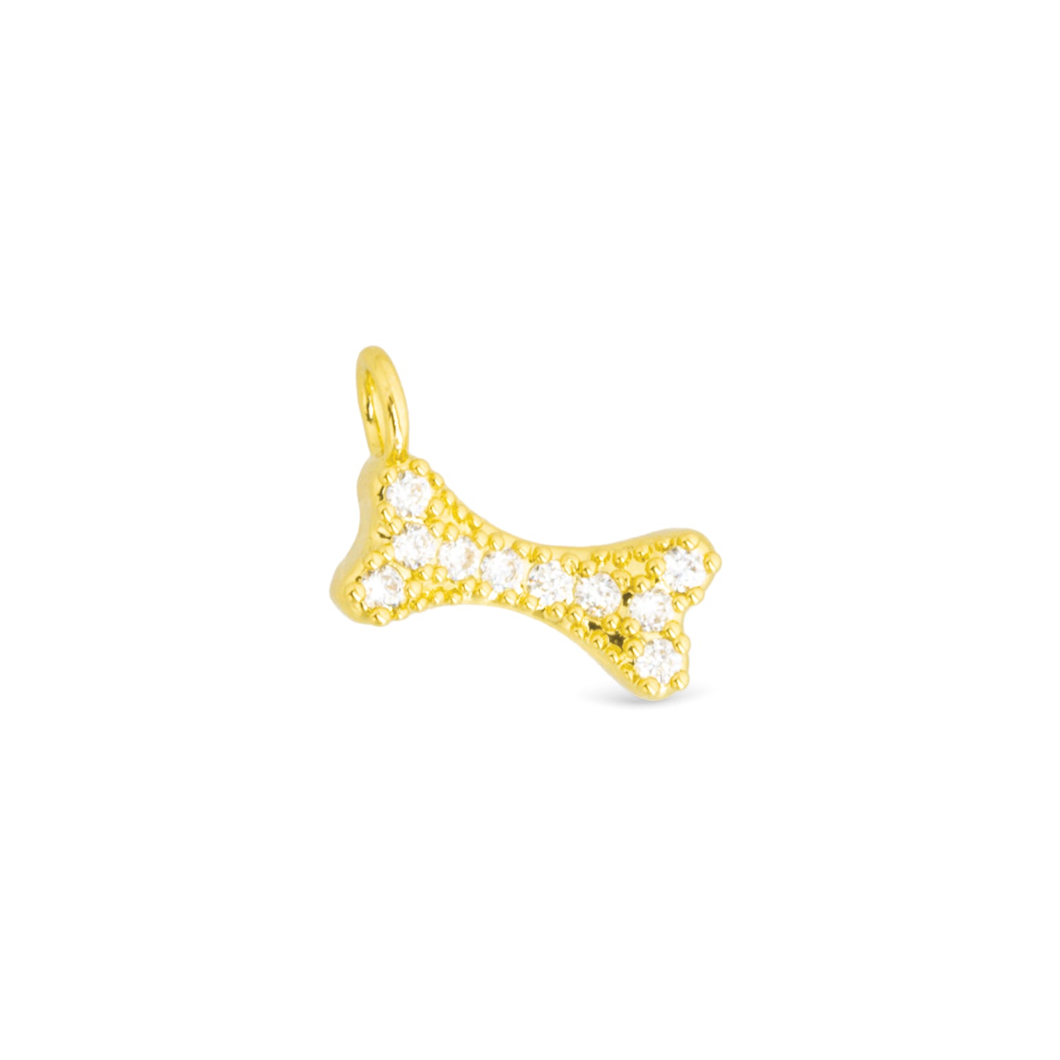 Amanda Blu Gold Dog Bone CZ Charm – 18K gold-dipped charm with sparkling cubic zirconia stones. Available at Be Charmed