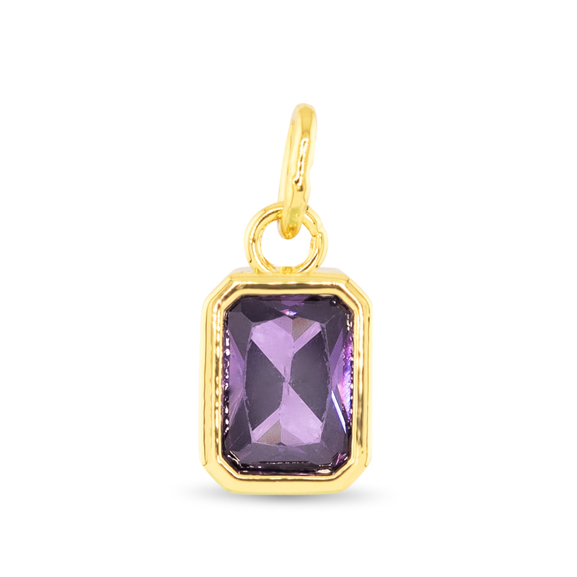 Amanda Blu Gold Birthstone Charm—gold-plated disc charm with authentic crystal birthstone for February. Ideal for bracelets and necklaces. Available at Be Charmed