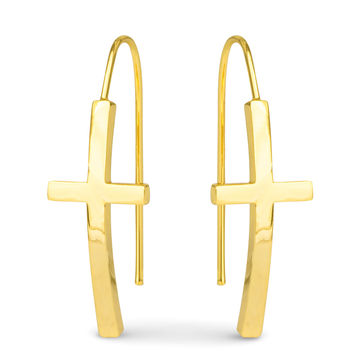 Amanda Blu Gold Maria Polished Cross Drop Earrings with polished gold cross design, available at Be Charmed.
