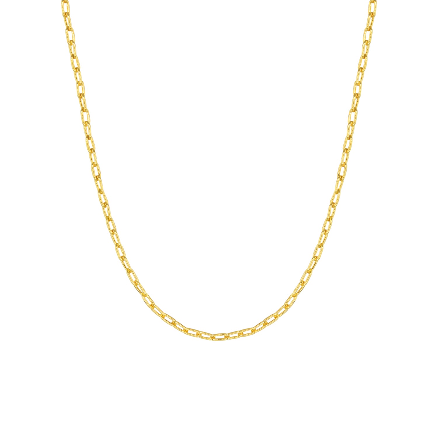 Amanda Blu Gold Paperclip Charm Chain Necklace – 18K gold-dipped, adjustable length, ideal for personalized charm additions. Available at Be Charmed