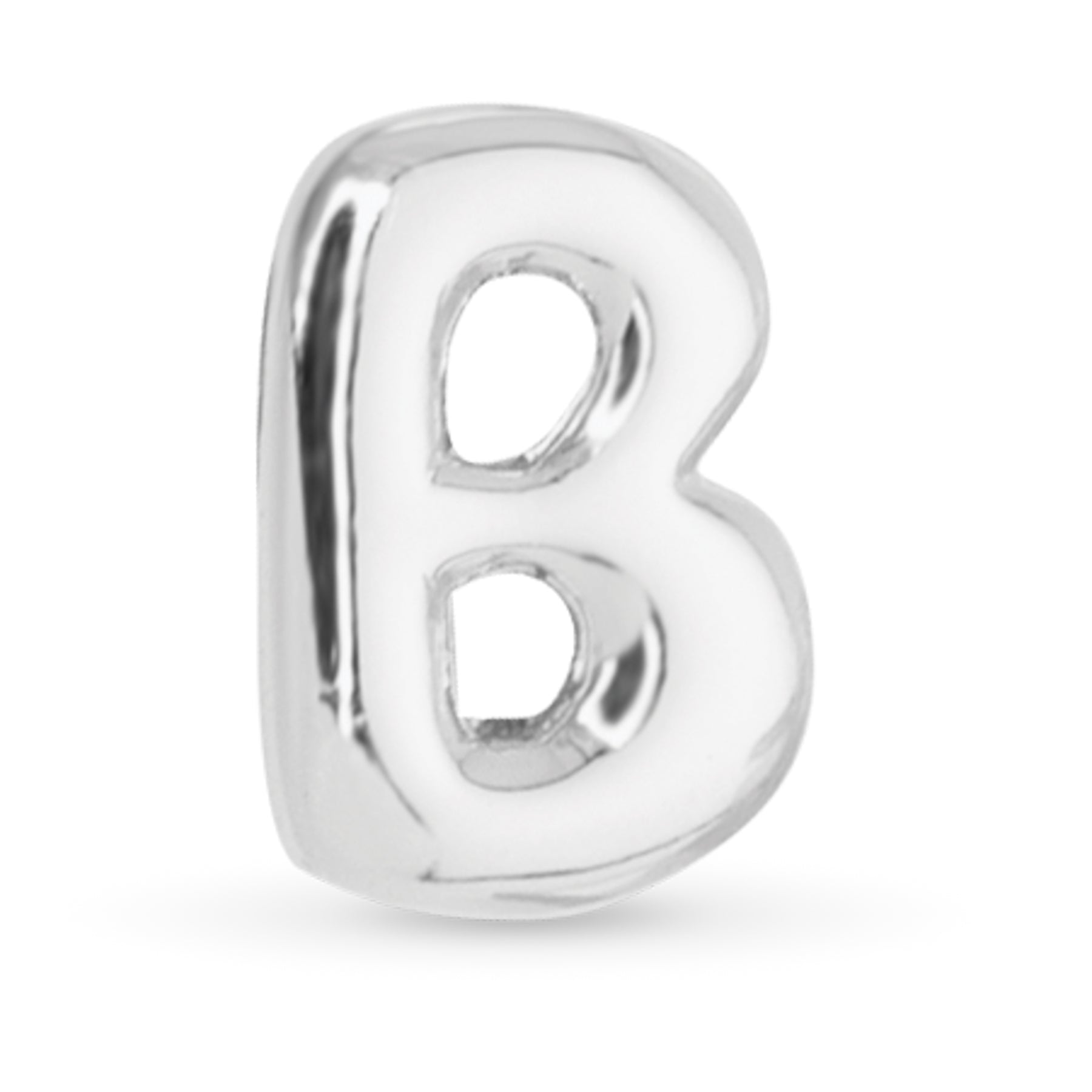 Amanda Blu Silver B Initial Charm with a classic polished finish—perfect for customizing necklaces and bracelets, available at Be Charmed