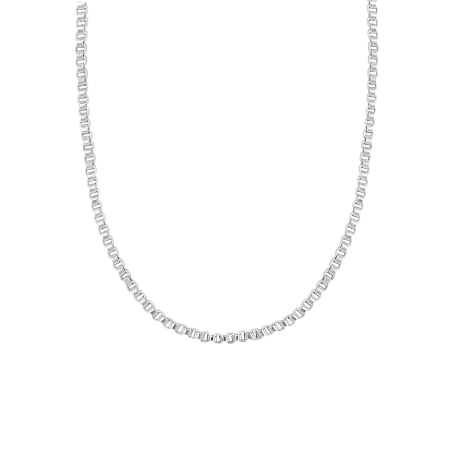 Amanda Blu Silver Box Chain Necklace with polished silver-tone finish—perfect for layering or adding charms, available at Be Charmed