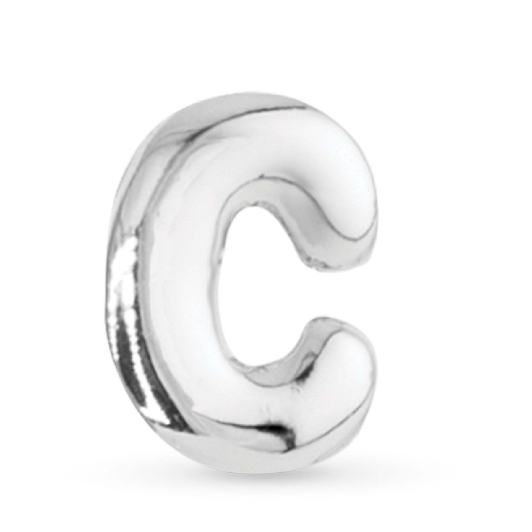 Amanda Blu Silver C Initial Charm with a classic polished finish—perfect for customizing necklaces and bracelets, available at Be Charmed