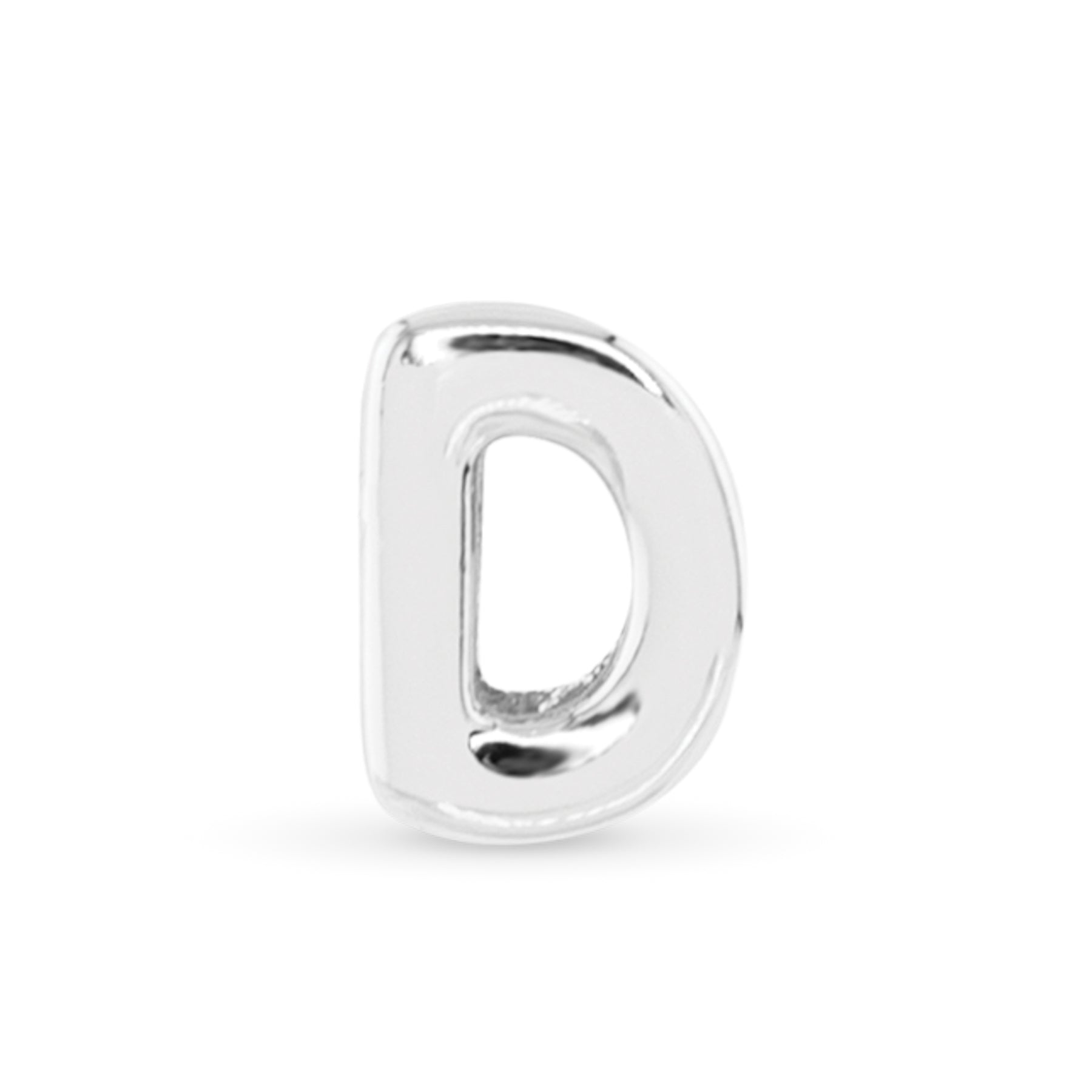 Amanda Blu Silver D Initial Charm with a classic polished finish—perfect for customizing necklaces and bracelets, available at Be Charmed