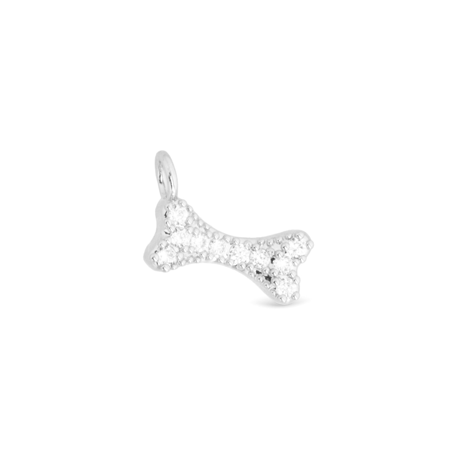 Amanda Blu Silver Dog Bone CZ Charm – Sterling silver charm with sparkling cubic zirconia stones. Available at Be Charmed