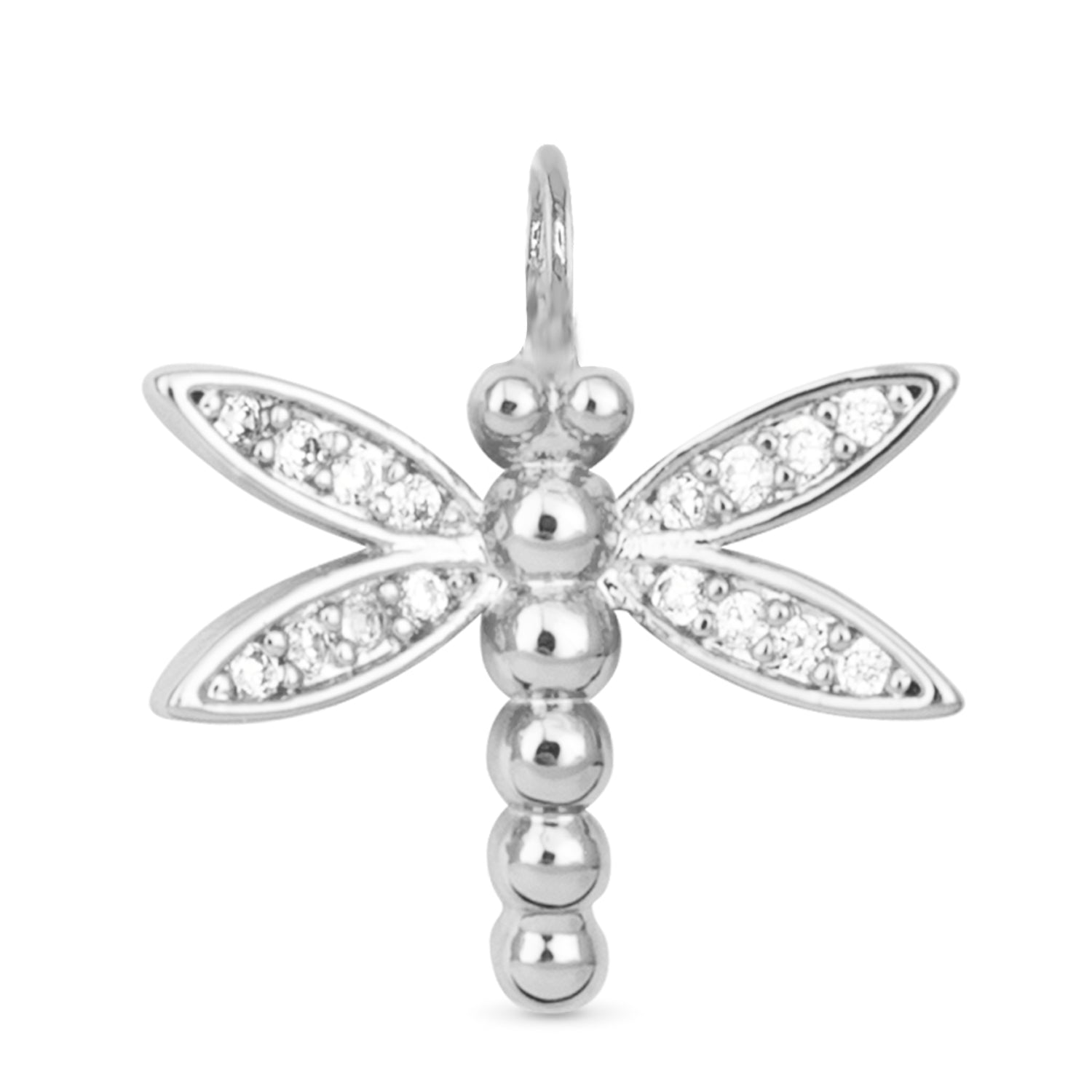 Amanda Blu Silver Dragonfly CZ Charm – Sterling silver charm with sparkling cubic zirconia stones. Available at Be Charmed