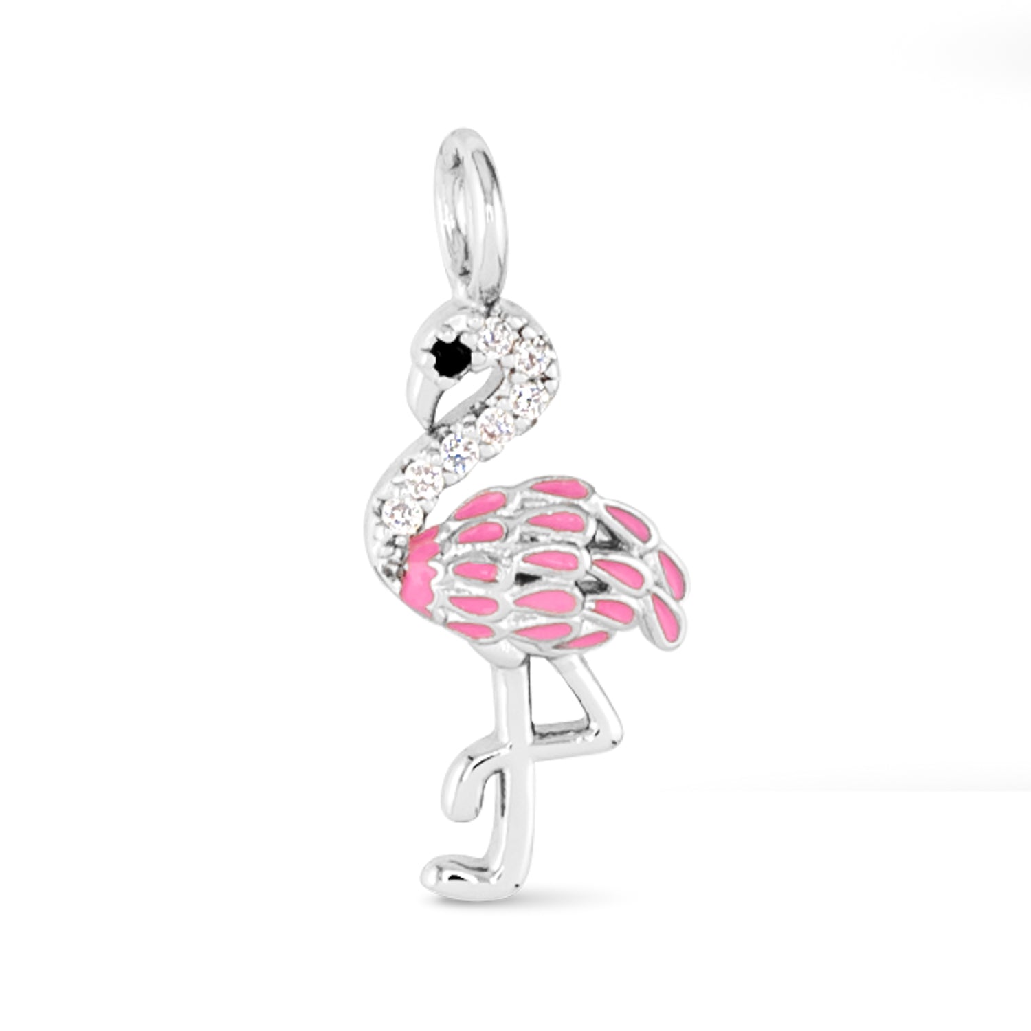 Amanda Blu Silver Flamingo CZ Charm – Sterling silver charm with sparkling cubic zirconia stones. Available at Be Charmed
