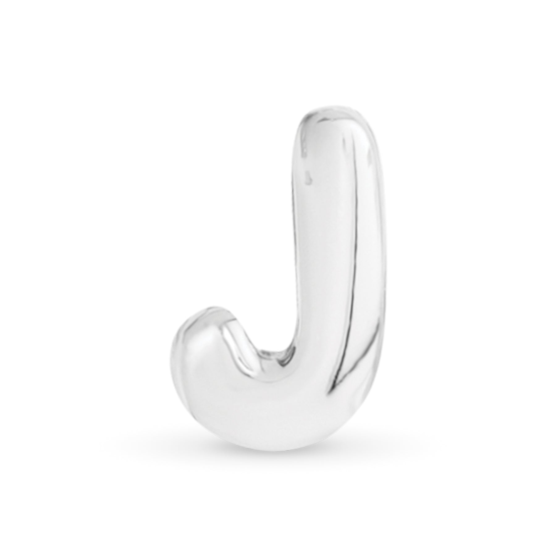 Amanda Blu Silver J Initial Charm with a classic polished finish—perfect for customizing necklaces and bracelets, available at Be Charmed