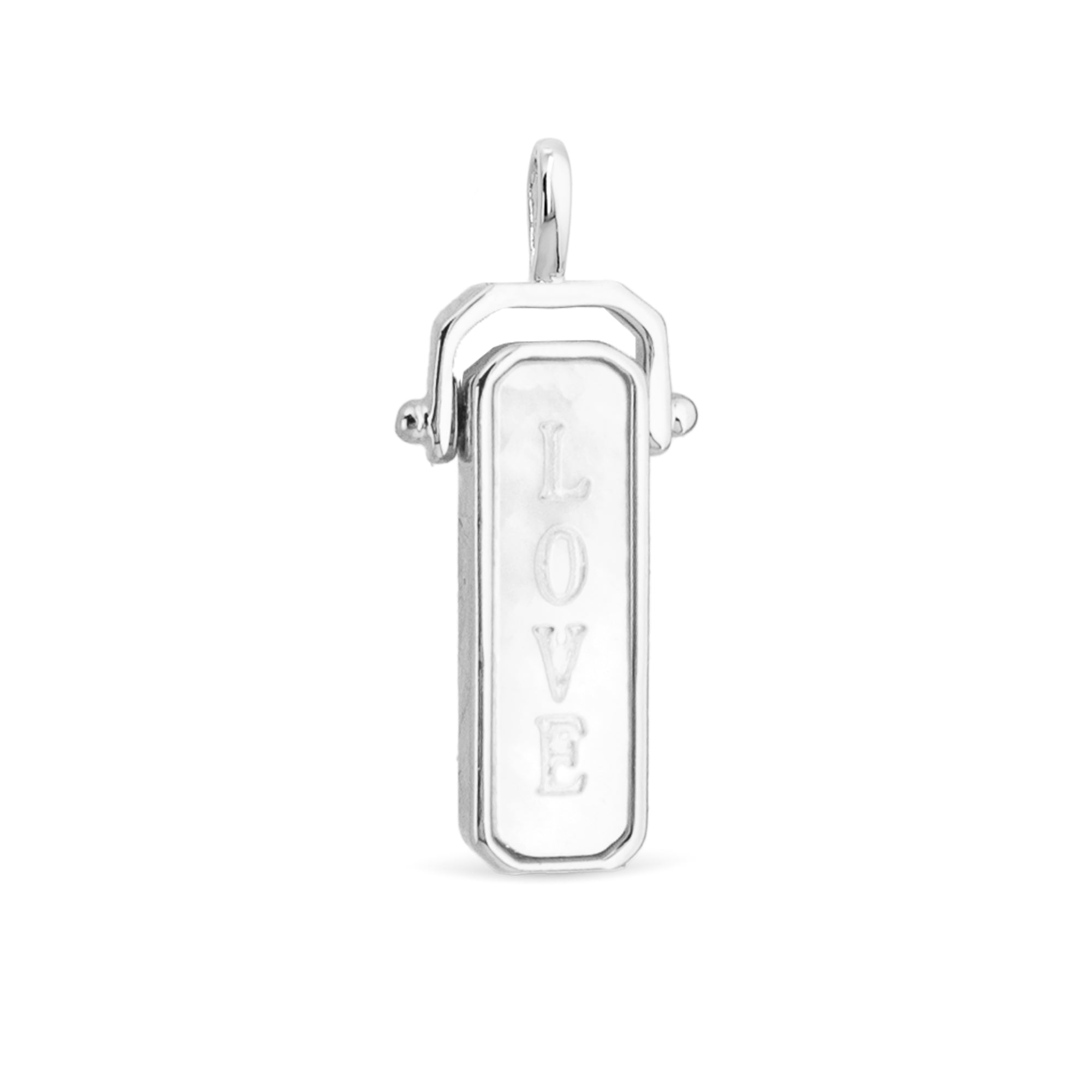 Amanda Blu Silver I Love Pendant Charm – Sterling silver charm with cubic zirconia accents. Available at Be Charmed 