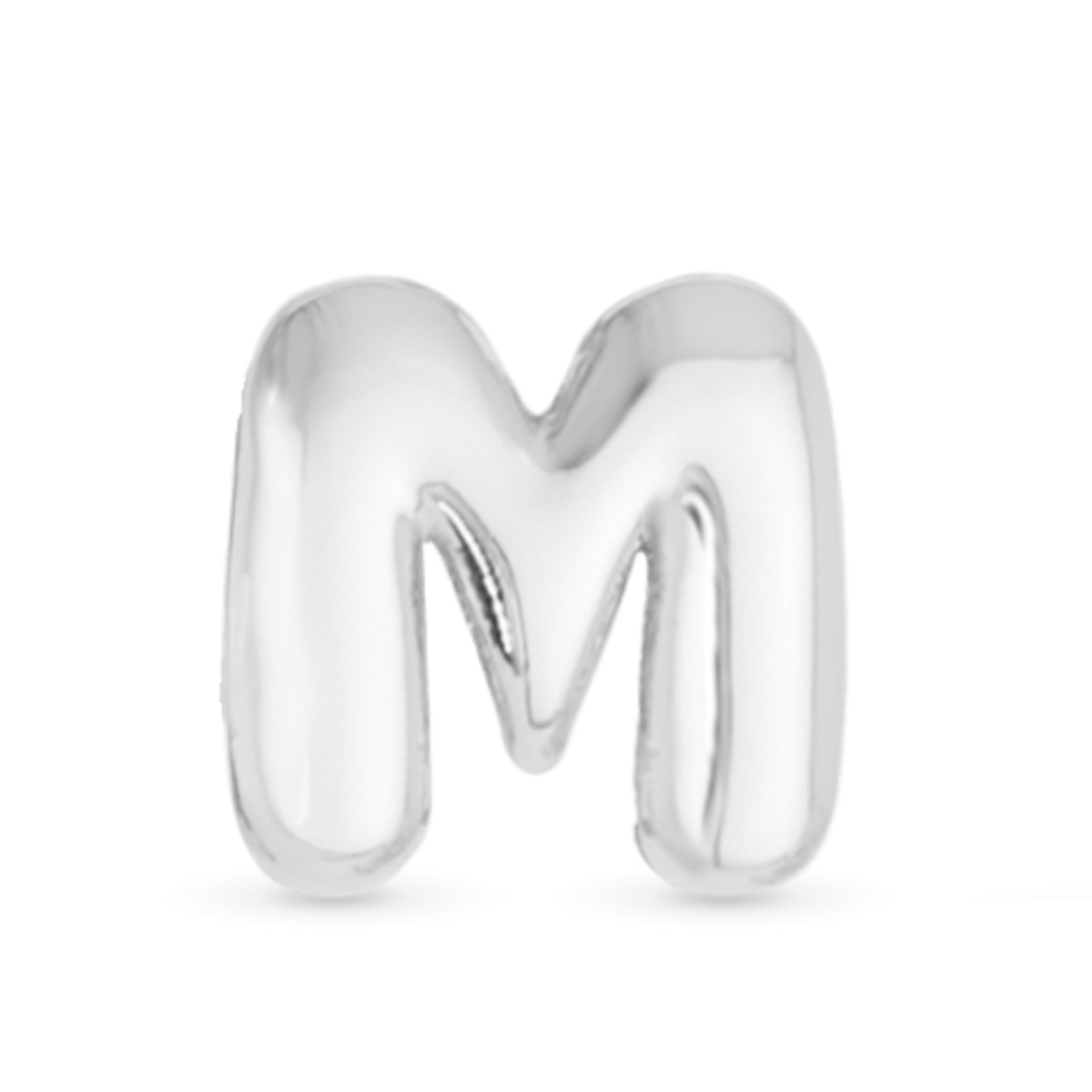 Amanda Blu Silver M Initial Charm with a classic polished finish—perfect for customizing necklaces and bracelets, available at Be Charmed