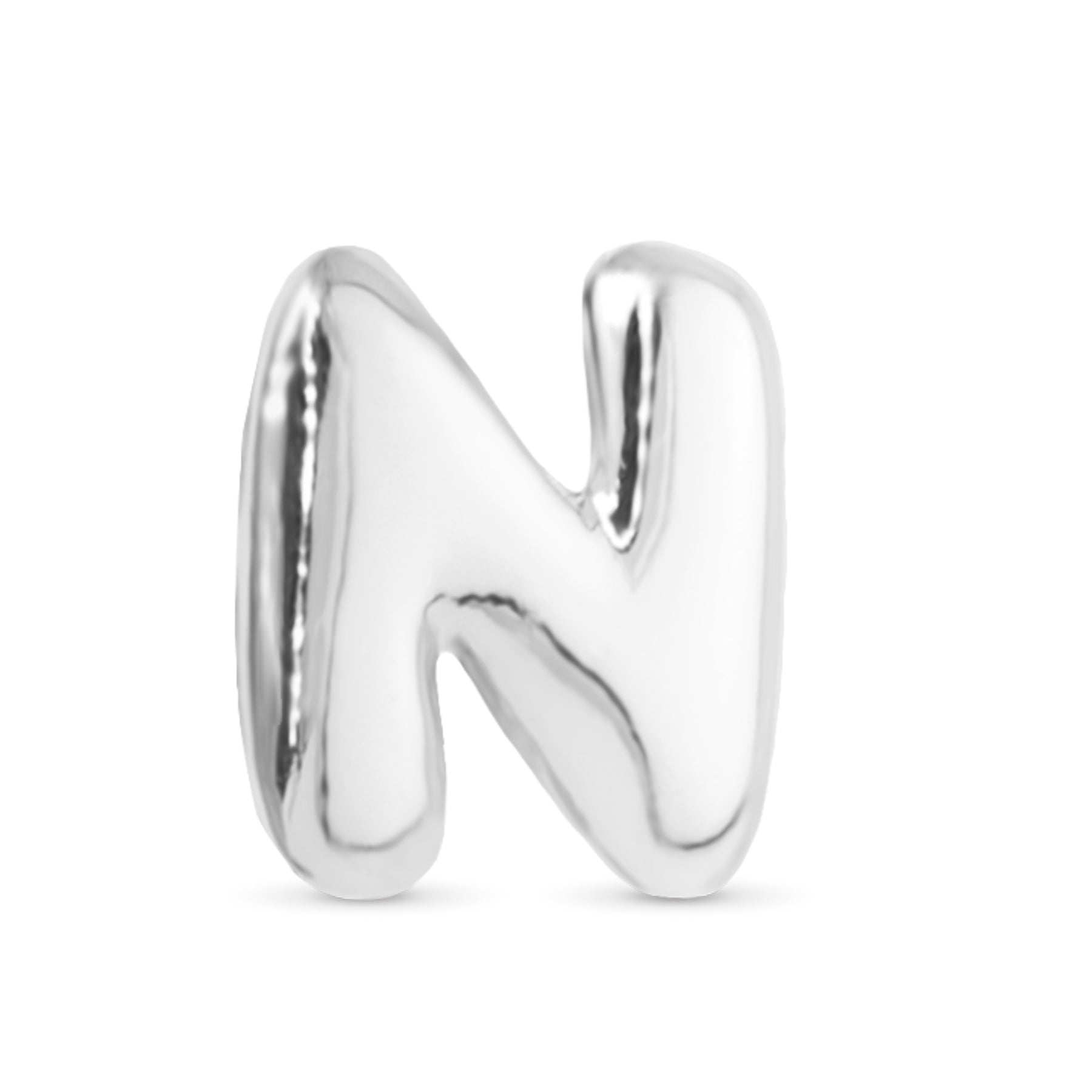 Amanda Blu Silver N Initial Charm with a classic polished finish—perfect for customizing necklaces and bracelets, available at Be Charmed