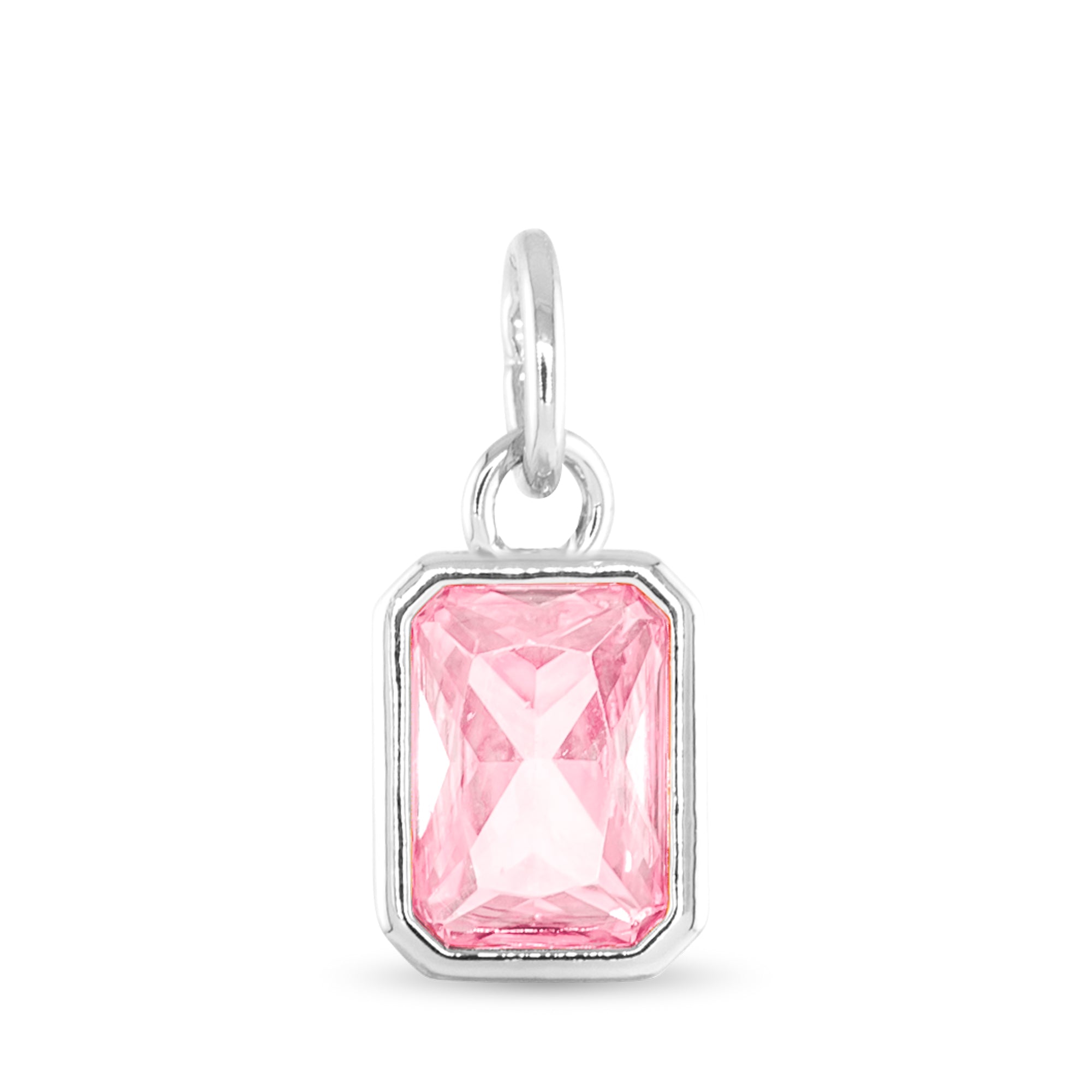 Amanda Blu Silver October Birthstone Charm featuring a sparkling glass gem for each birth month, set in polished silver-tone—perfect for gifting, available at Be Charmed