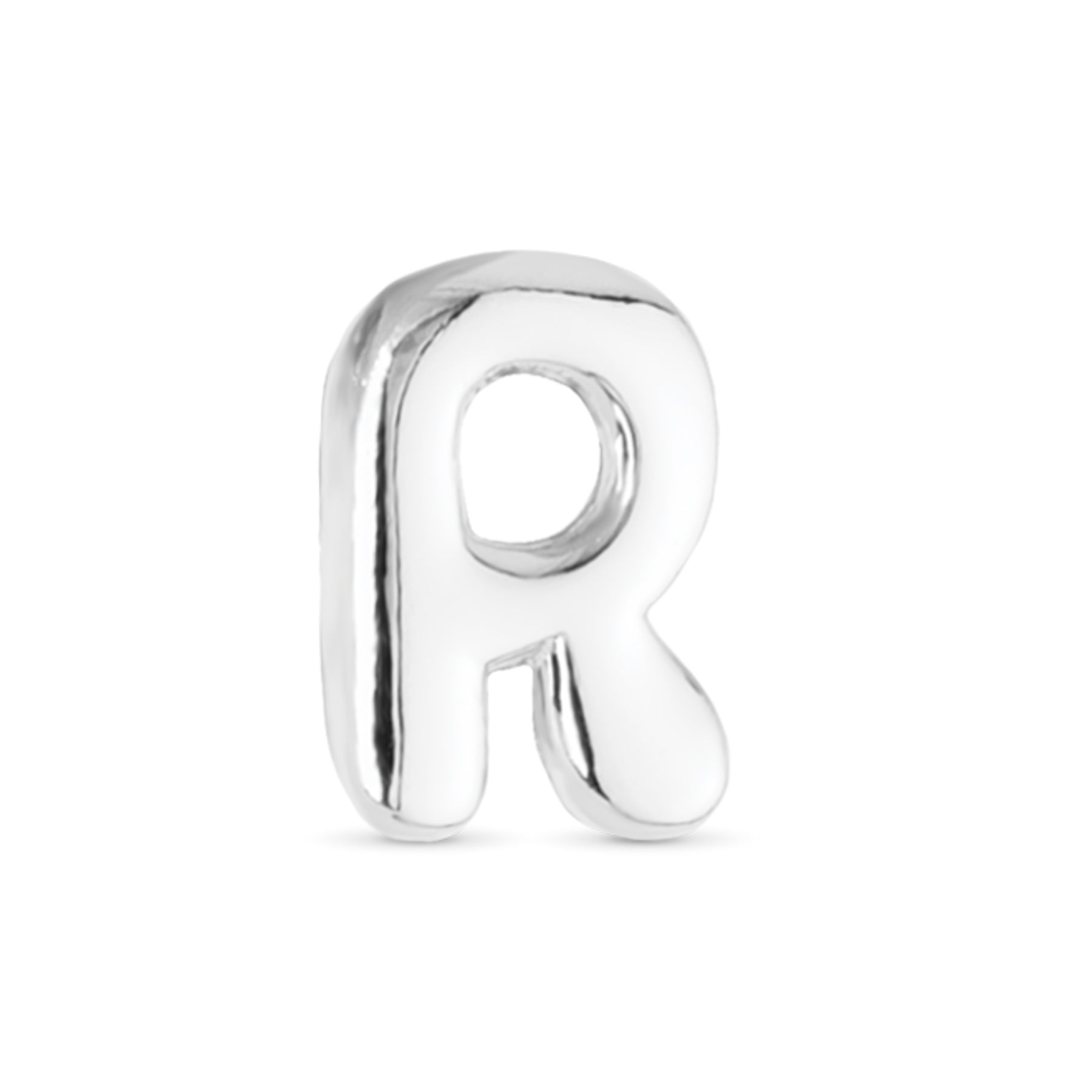 Amanda Blu Silver R Initial Charm with a classic polished finish—perfect for customizing necklaces and bracelets, available at Be Charmed