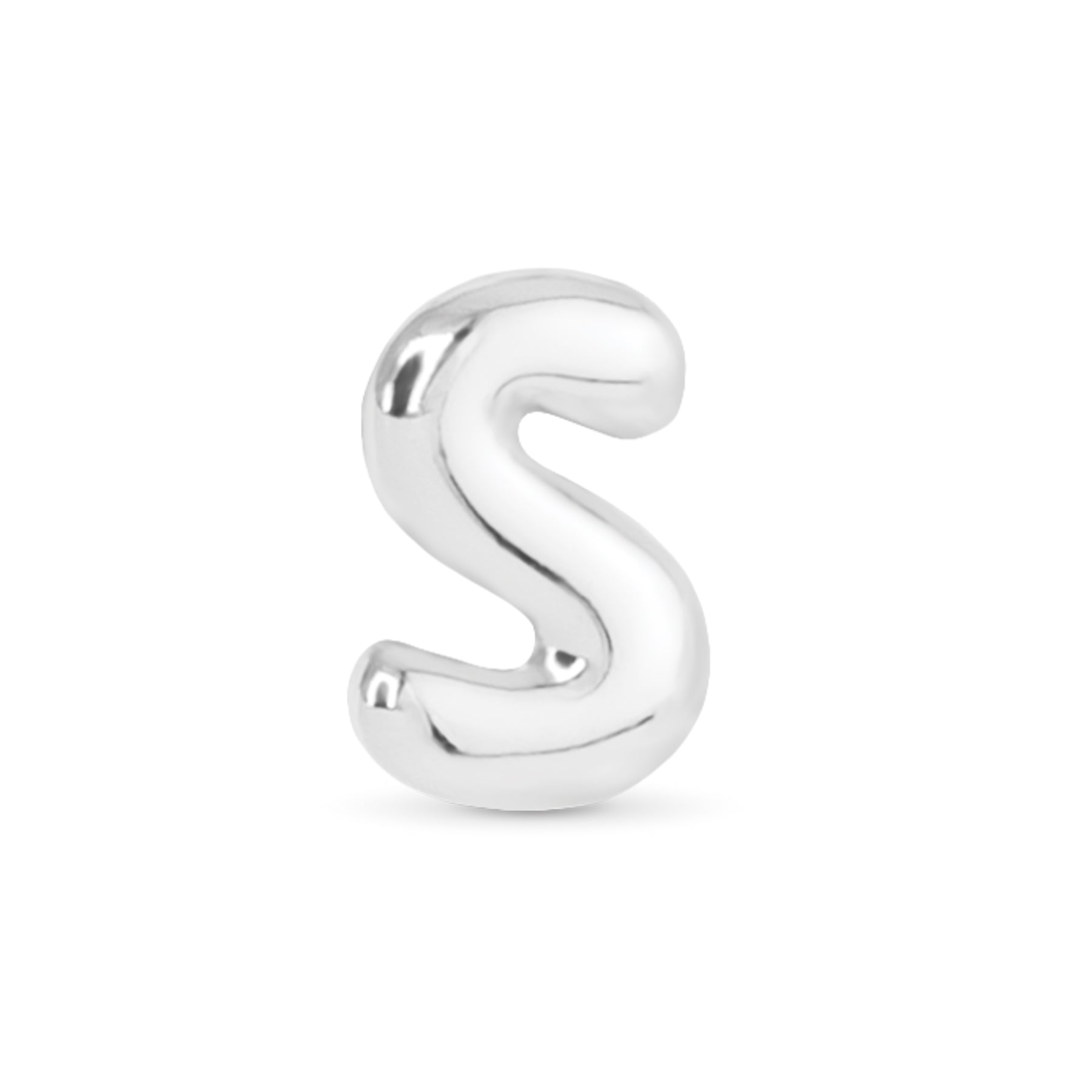 Amanda Blu Silver S Initial Charm with a classic polished finish—perfect for customizing necklaces and bracelets, available at Be Charmed