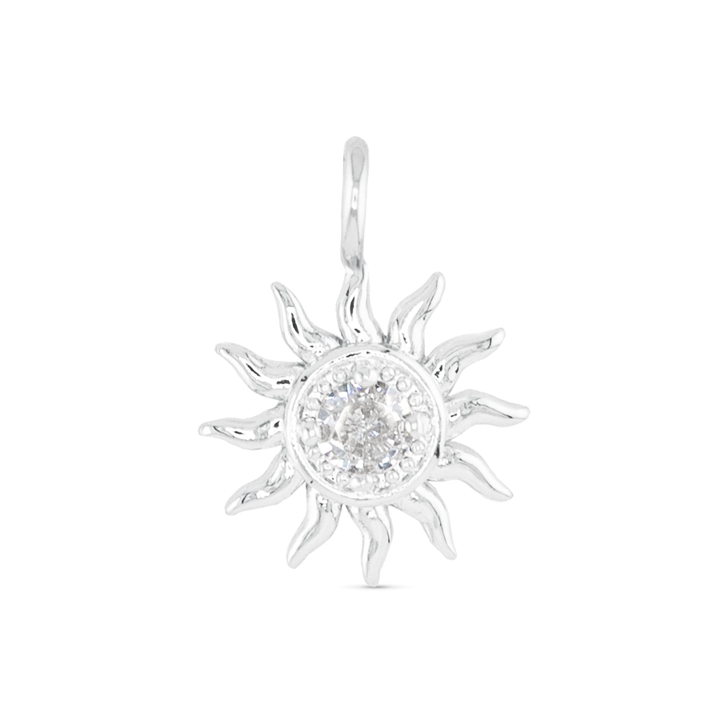 Amanda Blu Silver Sun CZ Charm – Sterling silver charm with sparkling cubic zirconia stones. Available at Be Charmed