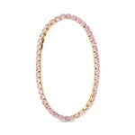 Tennis Bracelet with pink gemstones and gold accents on a white background. Available at Be Charmed