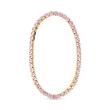 Tennis Bracelet with pink gemstones and gold accents on a white background. Available at Be Charmed
