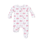 Angel Dear Baby footie with pink whale pattern on a white background. Available at Be Charmed