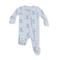 Baby onesie with hockey stick pattern on a white background. Available at Be Charmed. 