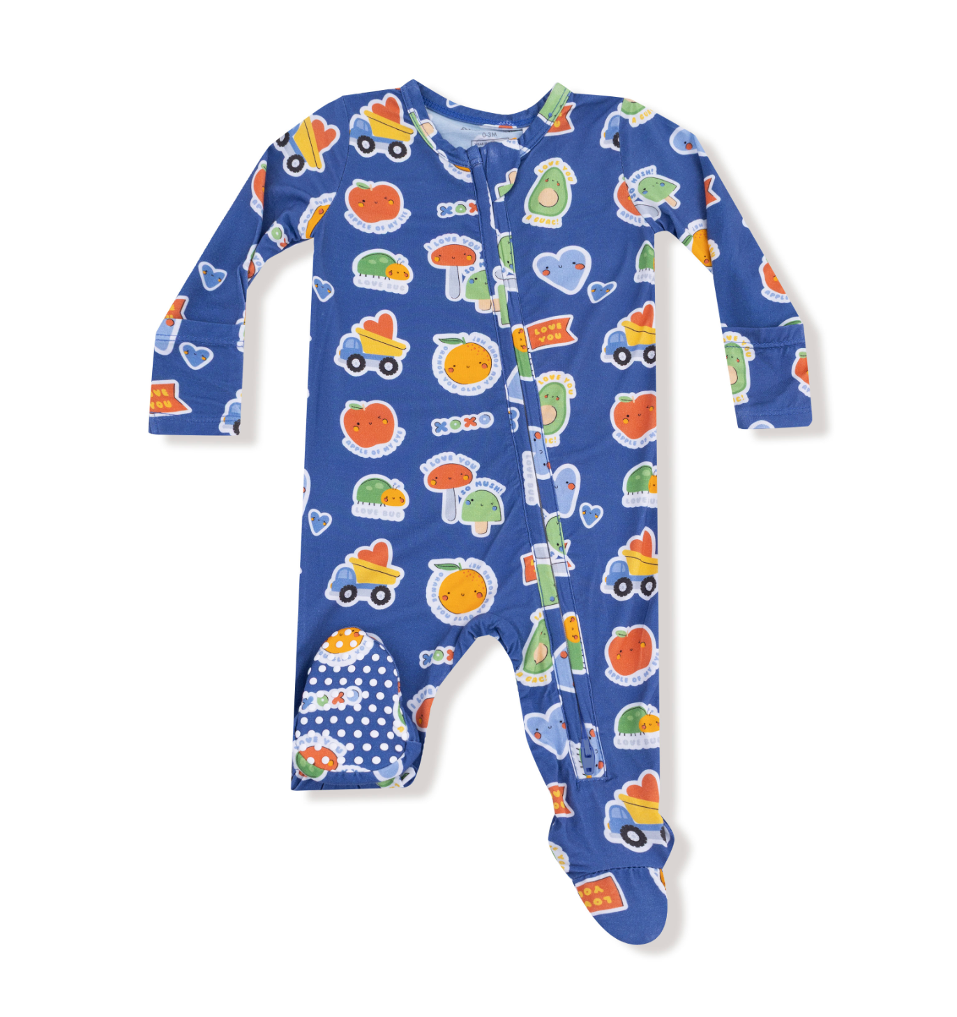 Angel Dear 2 Way Zipper Footie My Funny Valentine Blue – cozy baby sleeper with heart design, perfect for Valentine’s. Available at Be Charmed
