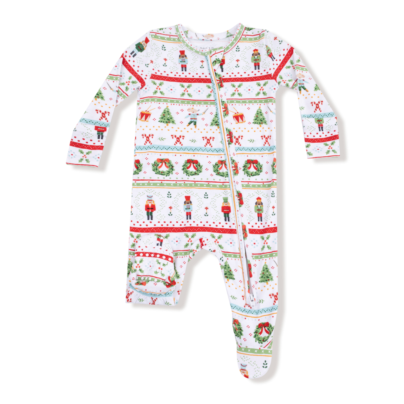 Angel Dear 2 Way Zipper Footie Nutcracker Fair Isle – cozy baby pajamas with festive holiday pattern, perfect gift. Available at Be Charmed