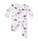 Baby onesie with football pattern on a white background