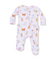 Baby onesie with animal pattern on a white background. Available at Be Charmed. 