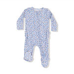 Baby onesie with floral pattern on a white background. Available at Be Charmed. 