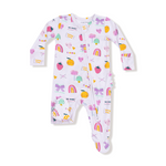 Angel Dear 2 Way Zipper Ruffle Footie My Funny Valentine Pink – cozy baby sleeper with heart print & ruffles. Available at Be Charmed