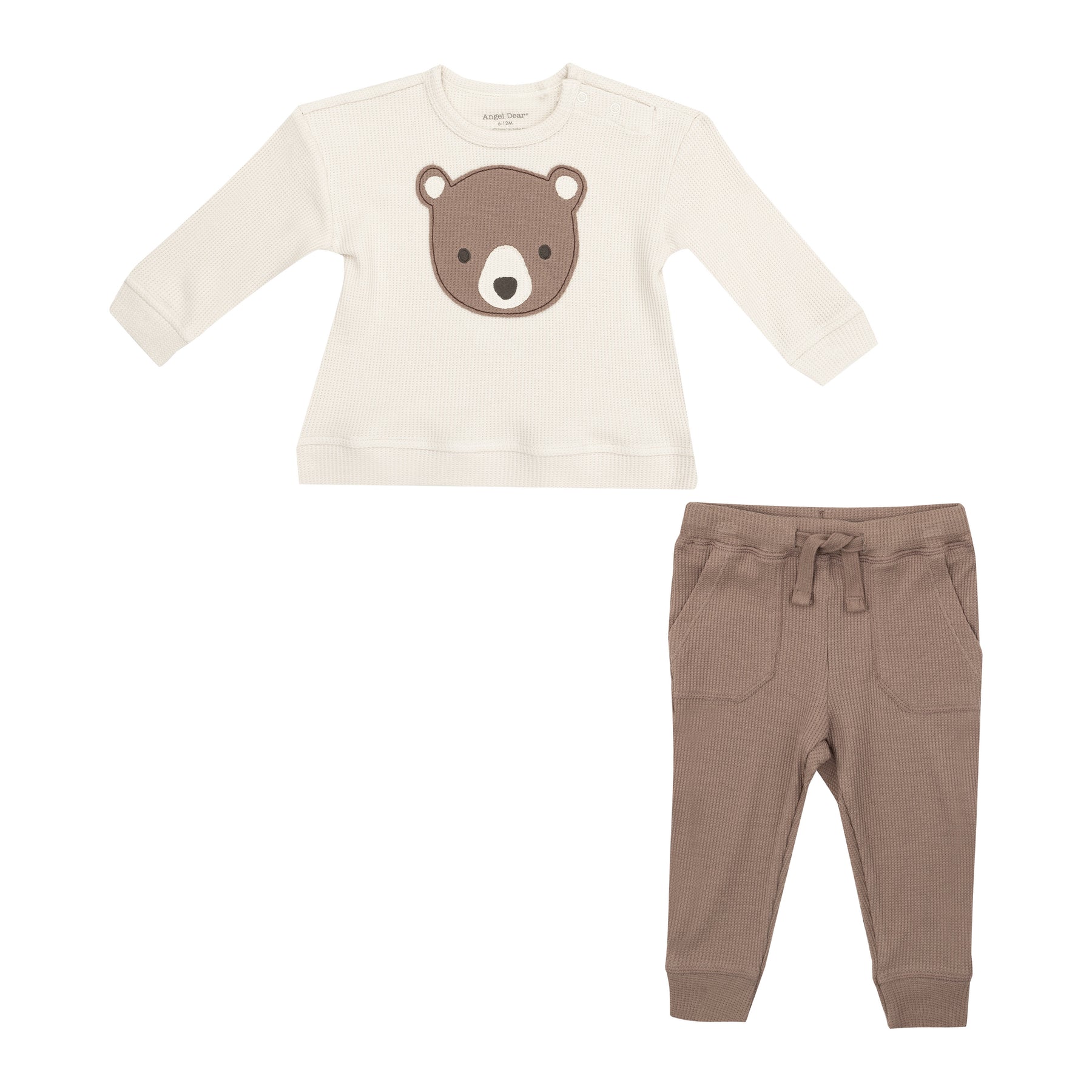 Angel Dear Baby Bear Sweatshirt and Jogger Set with cozy fabric and bear design, available at Be Charmed.
