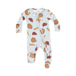 Angel Dear Baseball 2-Way Zipper Footie with soft fabric and sporty baseball print, available at Be Charmed.