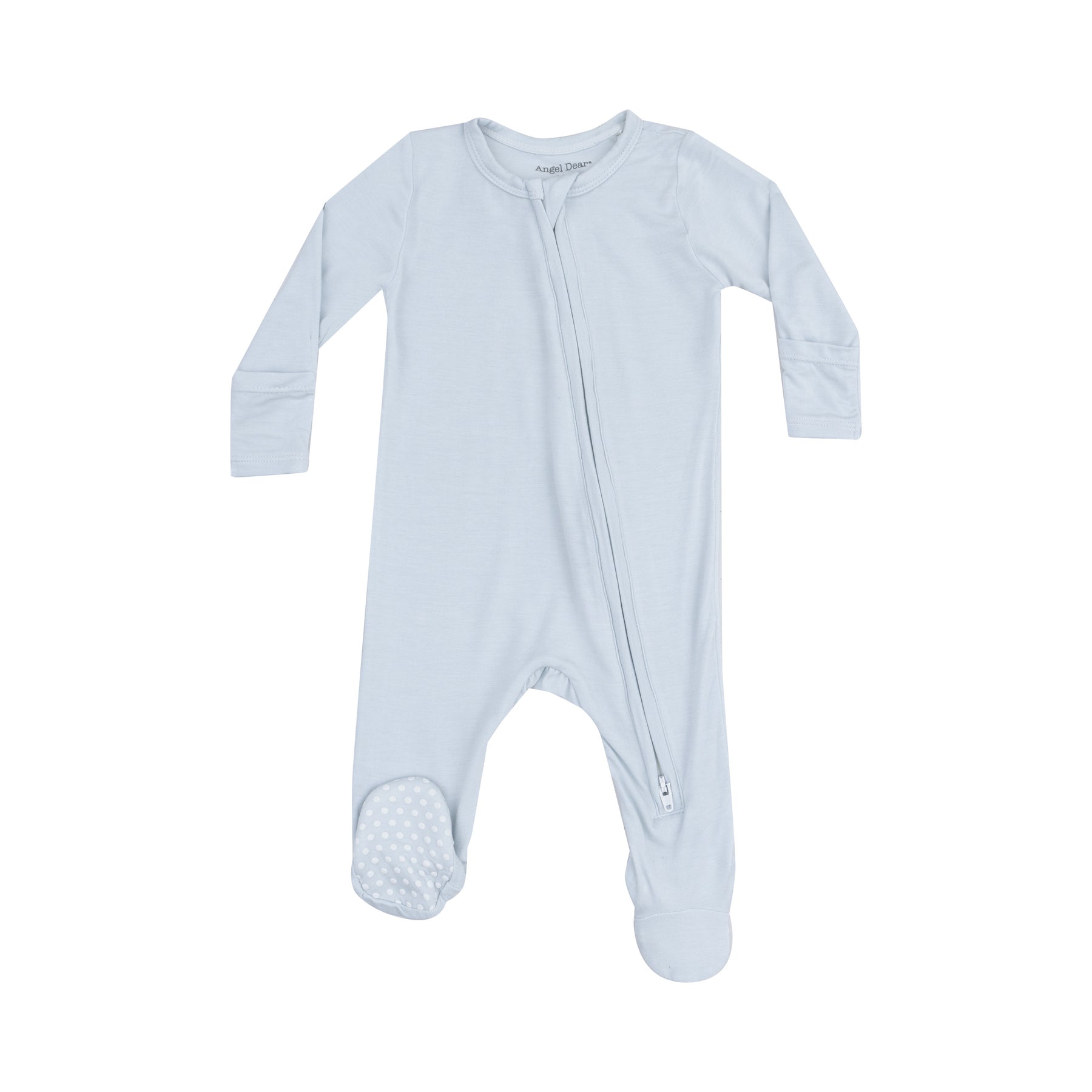 Angel Dear Blue 2-Way Zipper Footie with soft fabric and convenient zipper, available at Be Charmed.