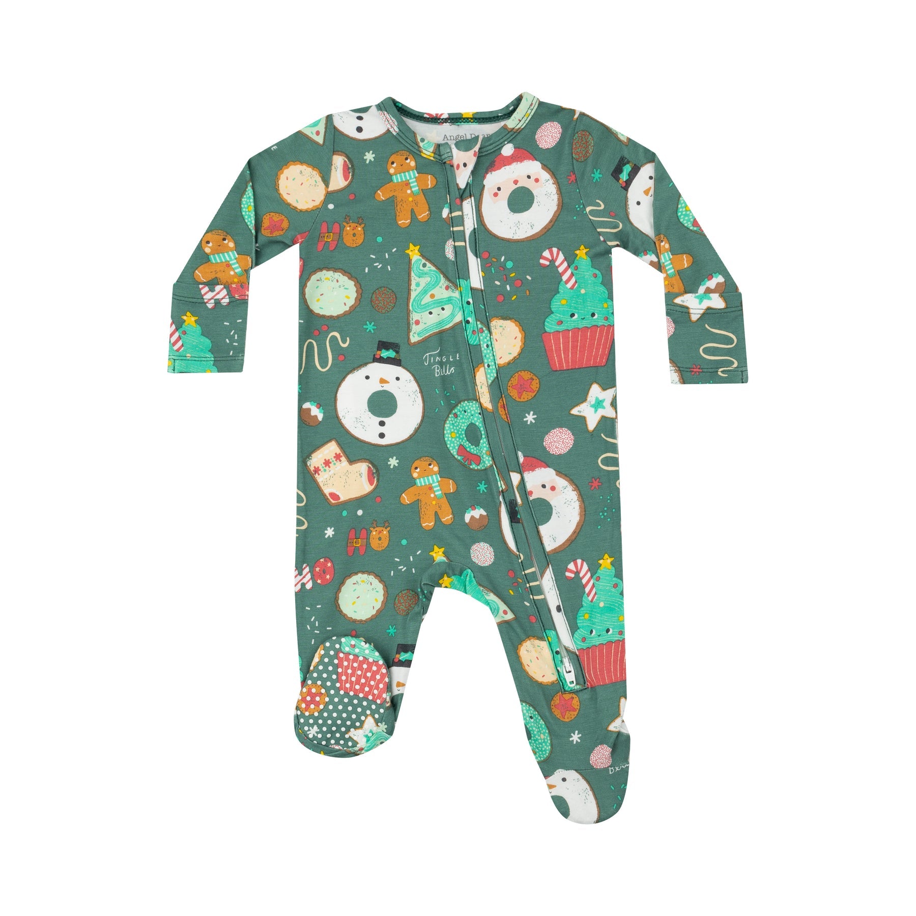 Angel Dear Christmas Treats 2-Way Zipper Footie with soft fabric and festive holiday treat print, available at Be Charmed.
