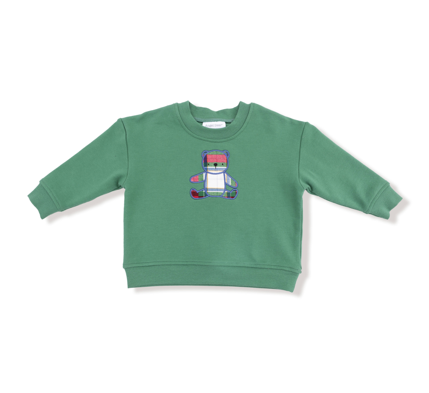 Angel Dear Drop Sleeve Sweatshirt Holiday Plaid – festive baby sweatshirt with rib cuffs, cozy holiday outfit. Available at Be Charmed