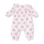 Floral-patterned baby onesie on a white background. Available at Be Charmed.